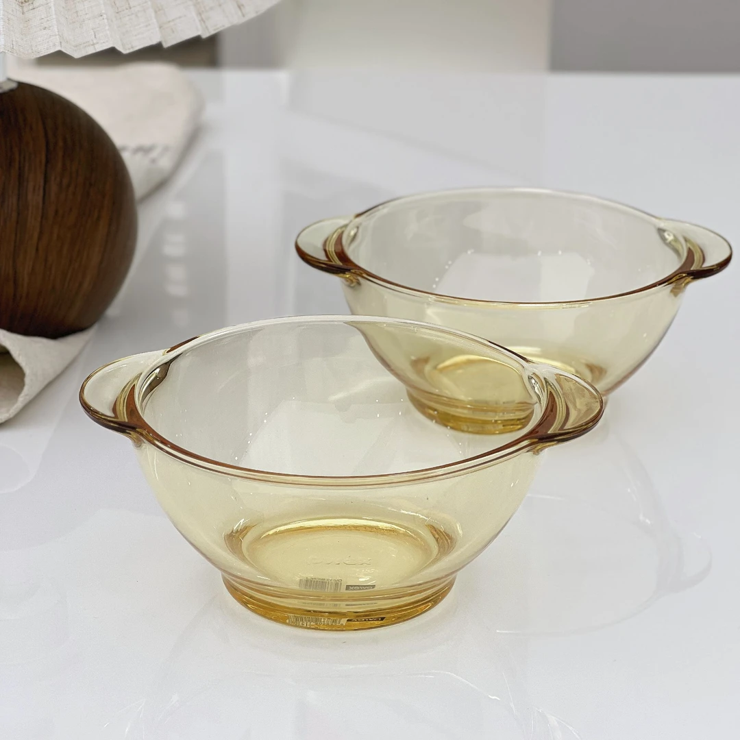 【两个装】KN茶色双耳玻璃碗家用耐热高颜值汤碗饭碗水果碗沙拉碗