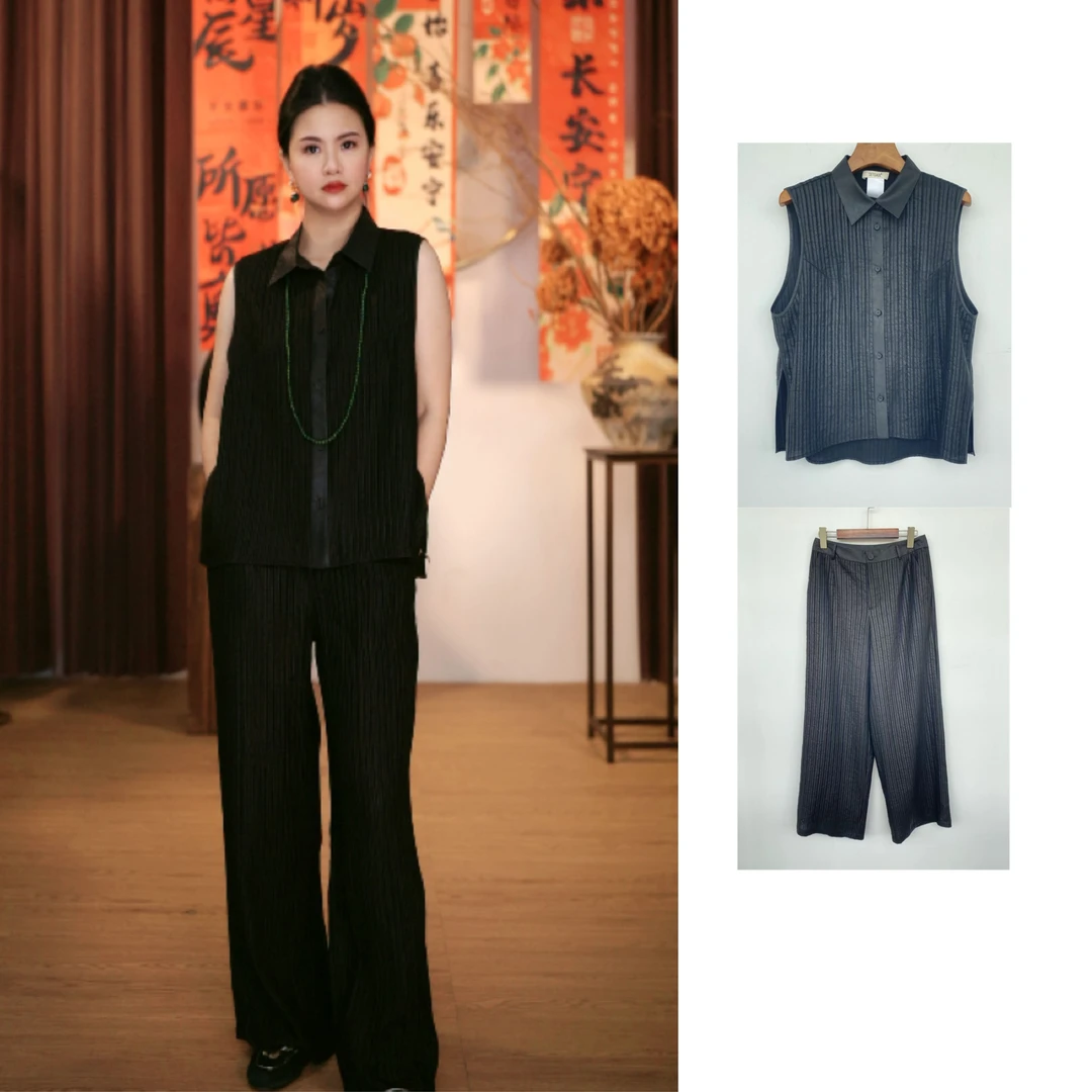 【香奶奶】国潮新中式褶皱肌理香云纱服装