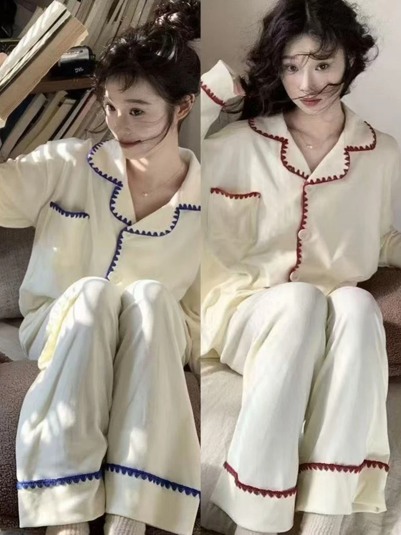 韩系德绒睡衣女开衫纯色秋冬季新款保暖宽松可外穿套装088