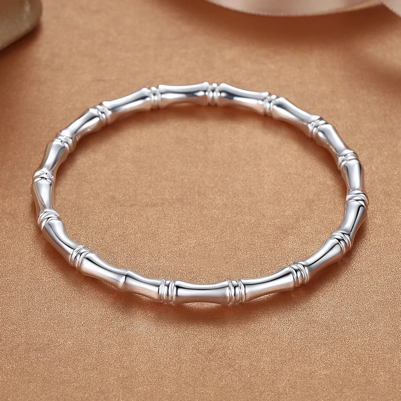 足银手镯 竹节银手镯实心闭口简约9999银高级感时尚百搭轻奢小众