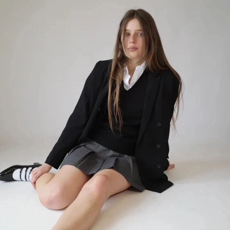 LDF知识分子学院风高智感廓型翻领黑色西服西装JK制服外套52152