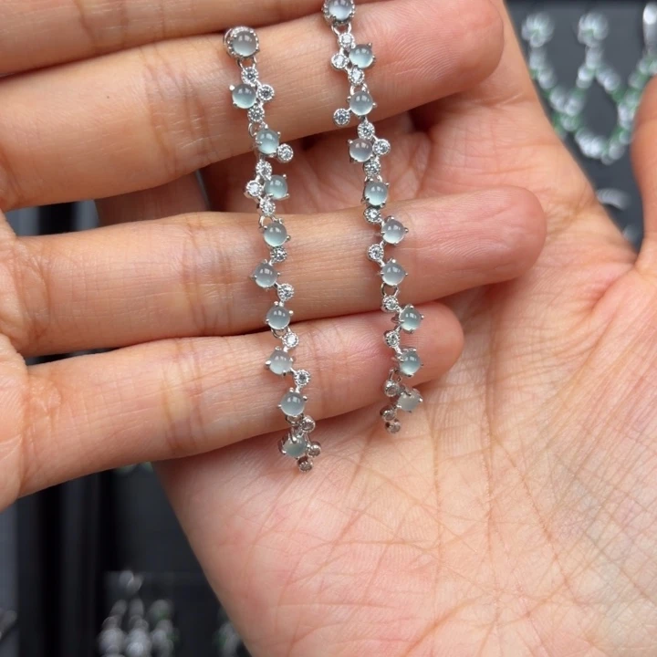 橙***子翡翠银S925镶嵌耳饰