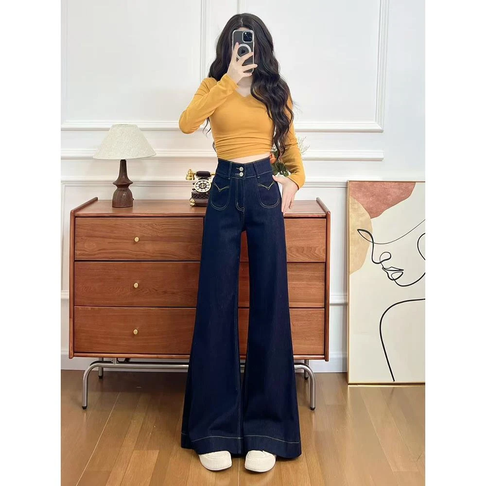 阔腿喇叭牛仔裤女春秋季2025新款宽松随性慵懒修身时尚直筒裤子女