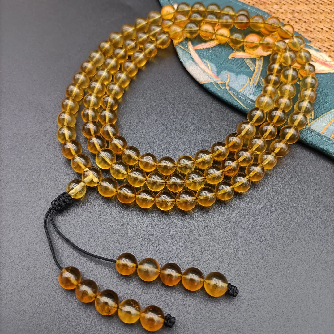 S126天然蓝珀约6mm+微花粉108手串