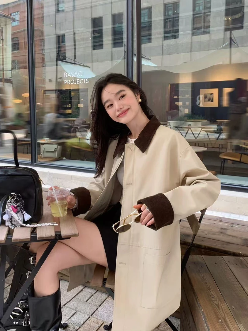 风衣女2025春秋季新款中长款风衣高个子高级感英伦风休闲AM25362