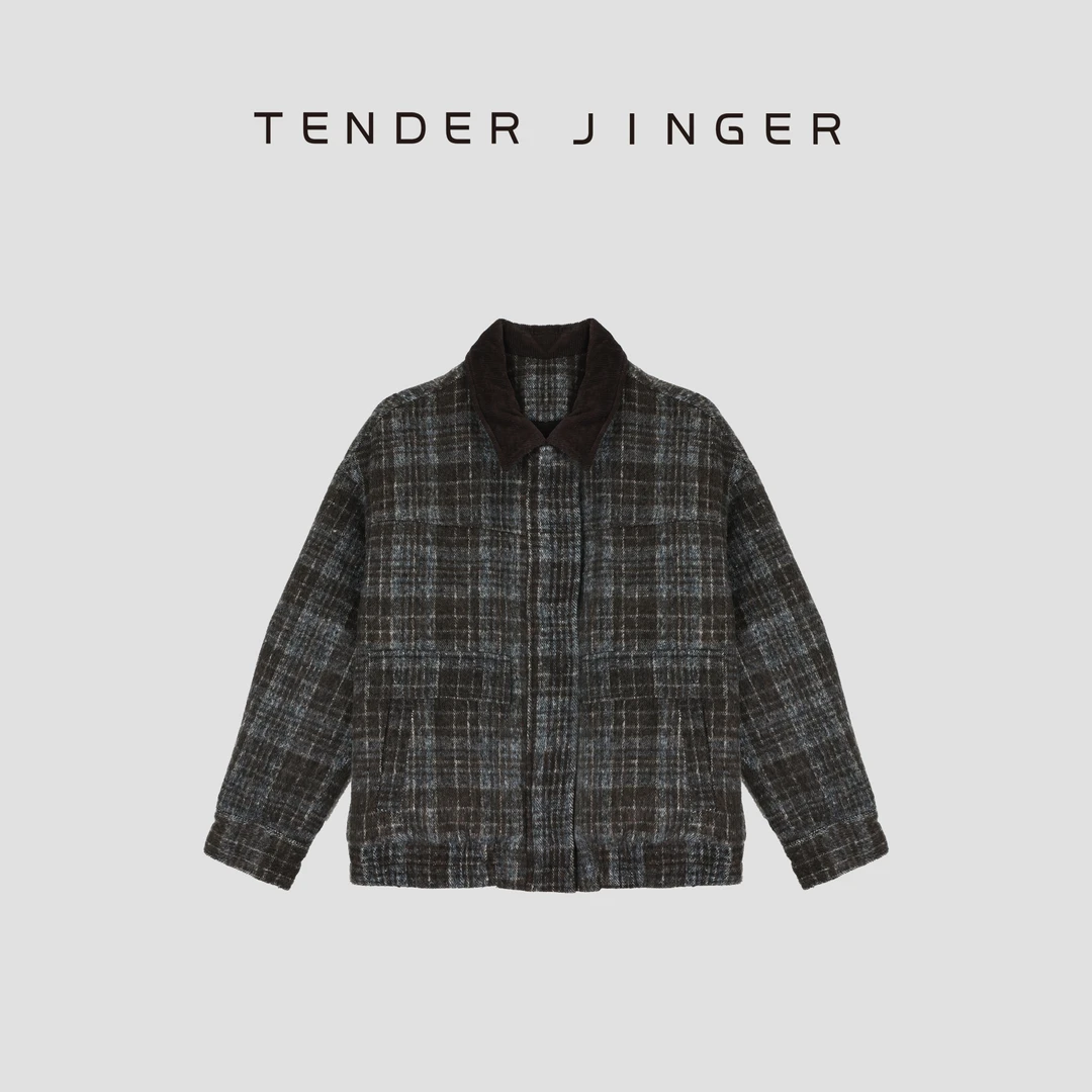 Tender Jinger复古老钱风毛呢格子短外套T54LLY50035