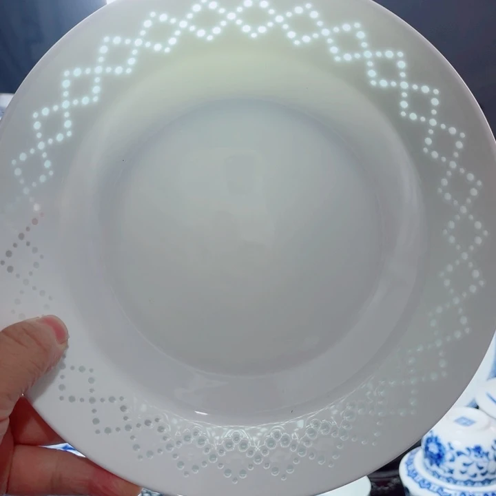 青花玲珑8寸窝盘网格