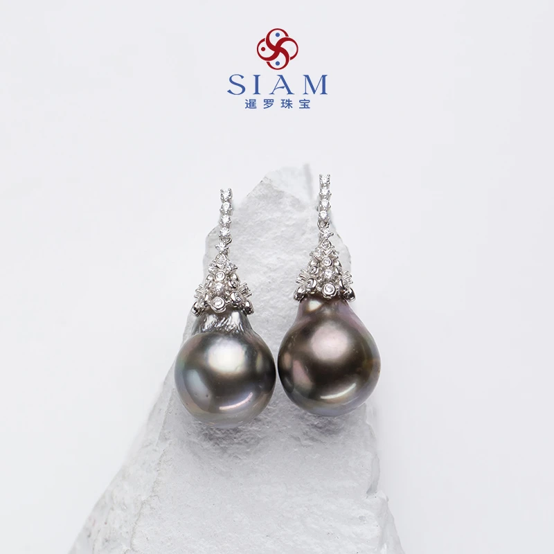 【暹罗珠宝】天然极光海水大溪地克旭珍珠耳饰17-18mm 340A