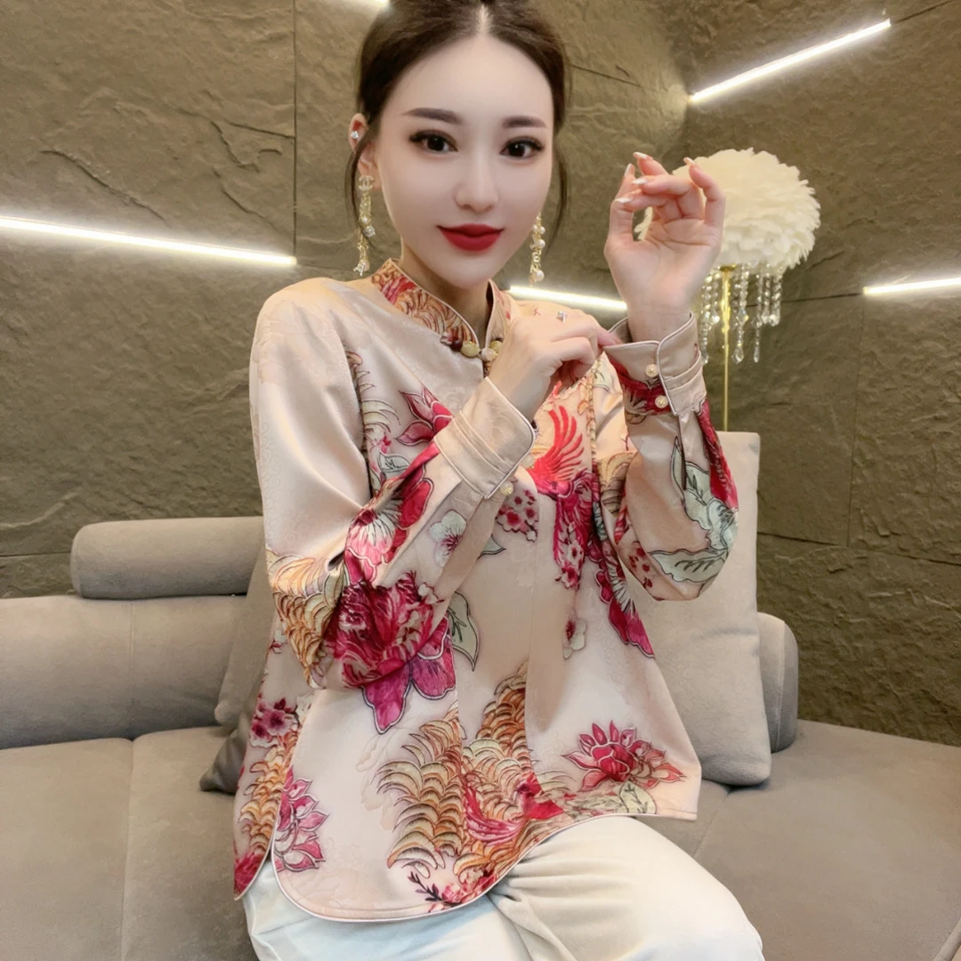 深圳南油乐总一款号一新年款   新中式人中龙凤立领衬衫 网红