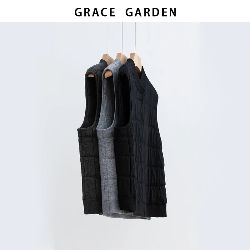 GRACE GARDEN【方格马甲！】百搭方格夹棉坎肩马甲MJ5I1603