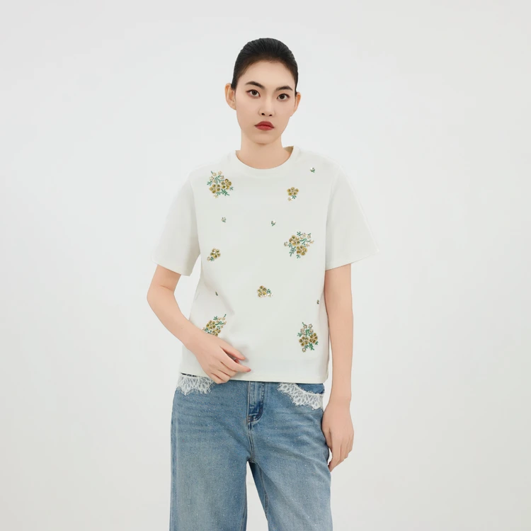 66619825 五丁目绣花短袖T恤夏季