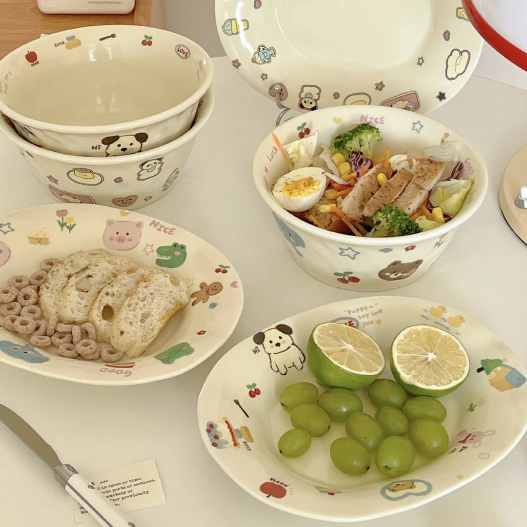 涂鸦大碗网红可爱家用创意陶瓷少女心日式沙拉碗米饭碗吃饭碗餐碗