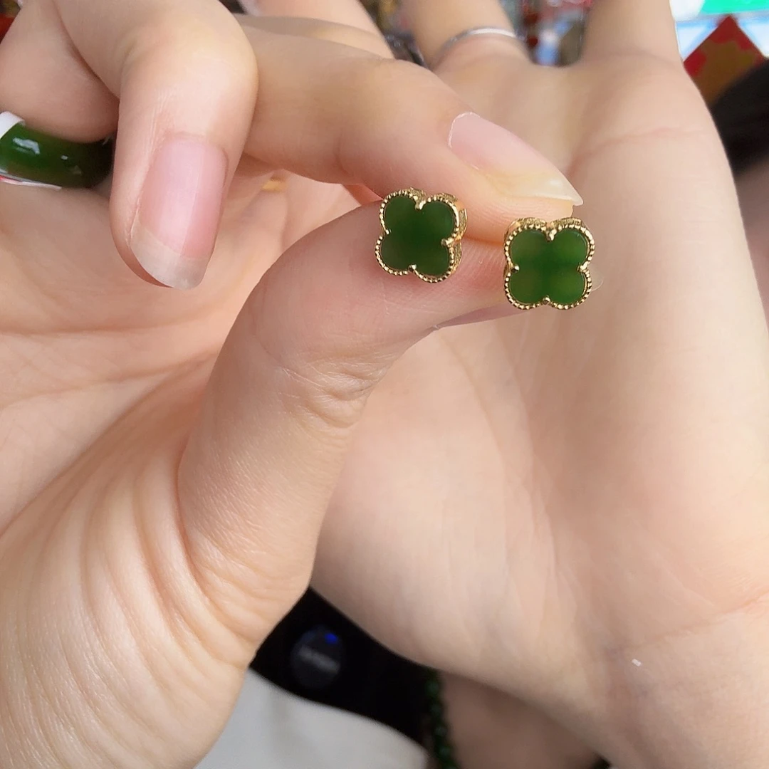 和田玉（碧玉）银S925镶嵌耳饰