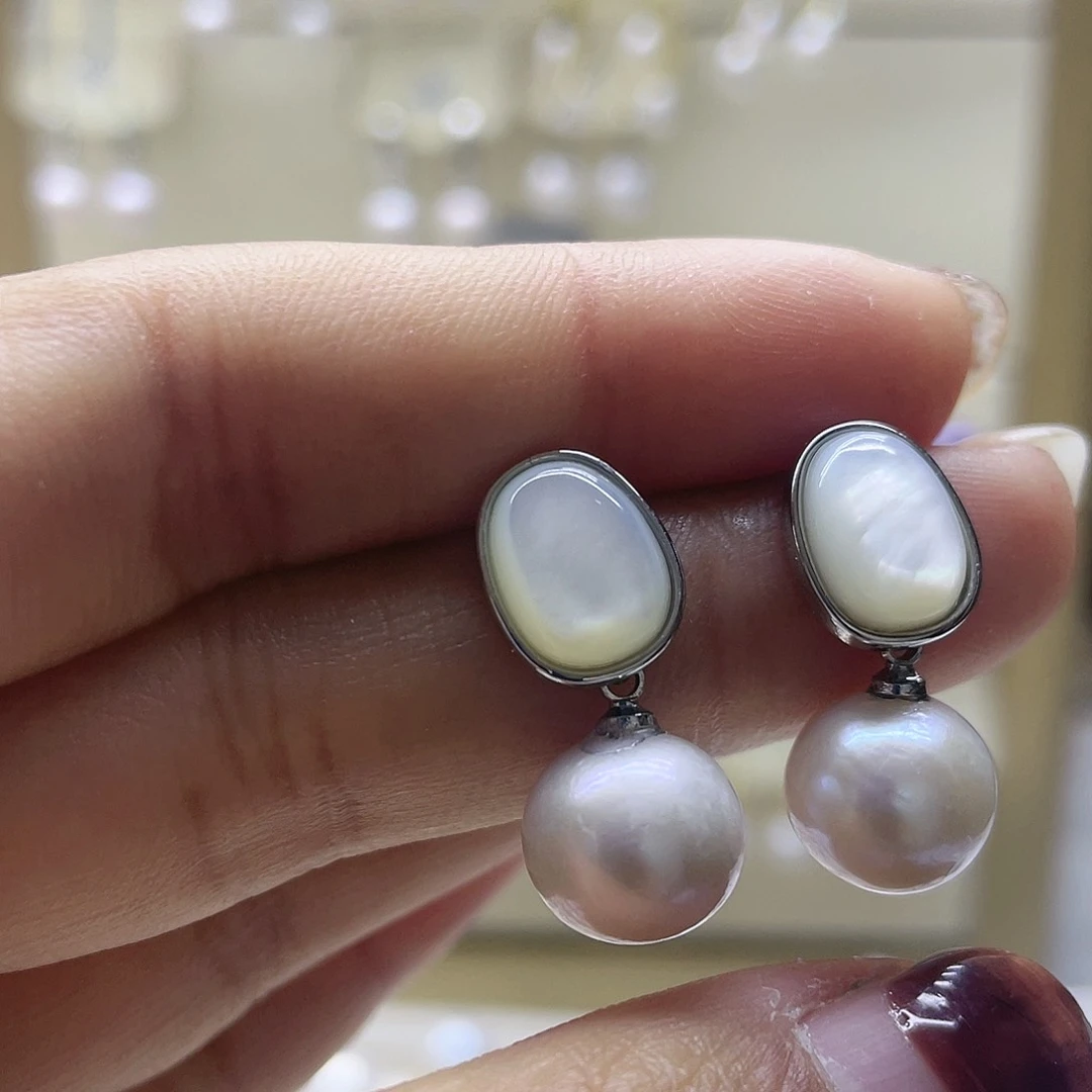 淡水珍珠耳饰银S925镶嵌