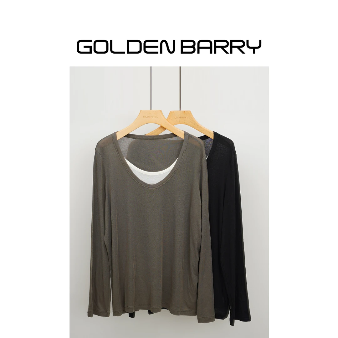 GOLDENBARRY【年终孤品】202372慵懒风拼接正肩打底衫