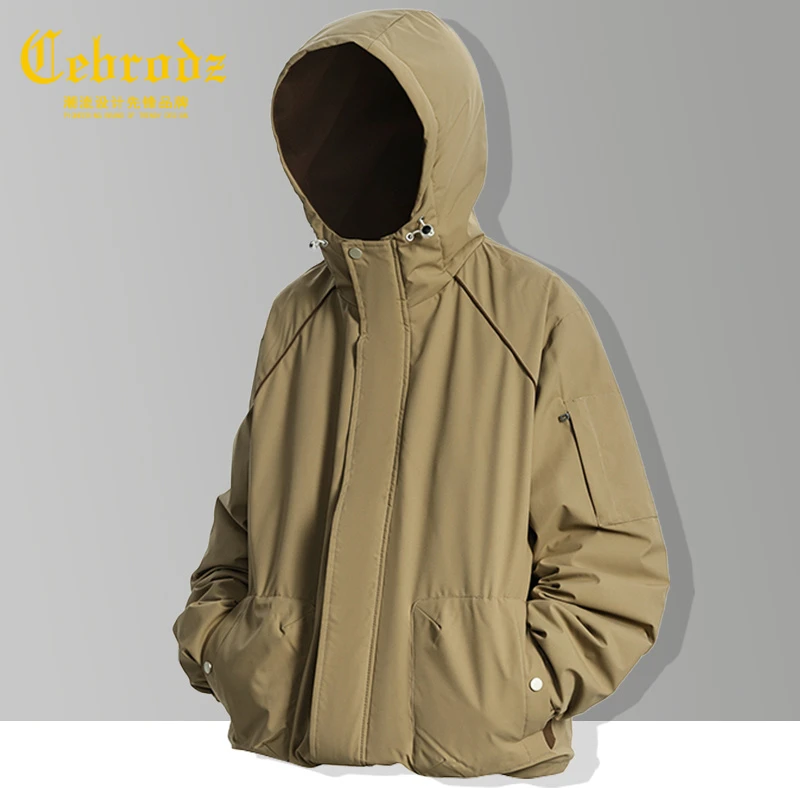 法国Cebrodz户外工装风连帽羽绒服男士冬季登山宽松保暖冲锋外套