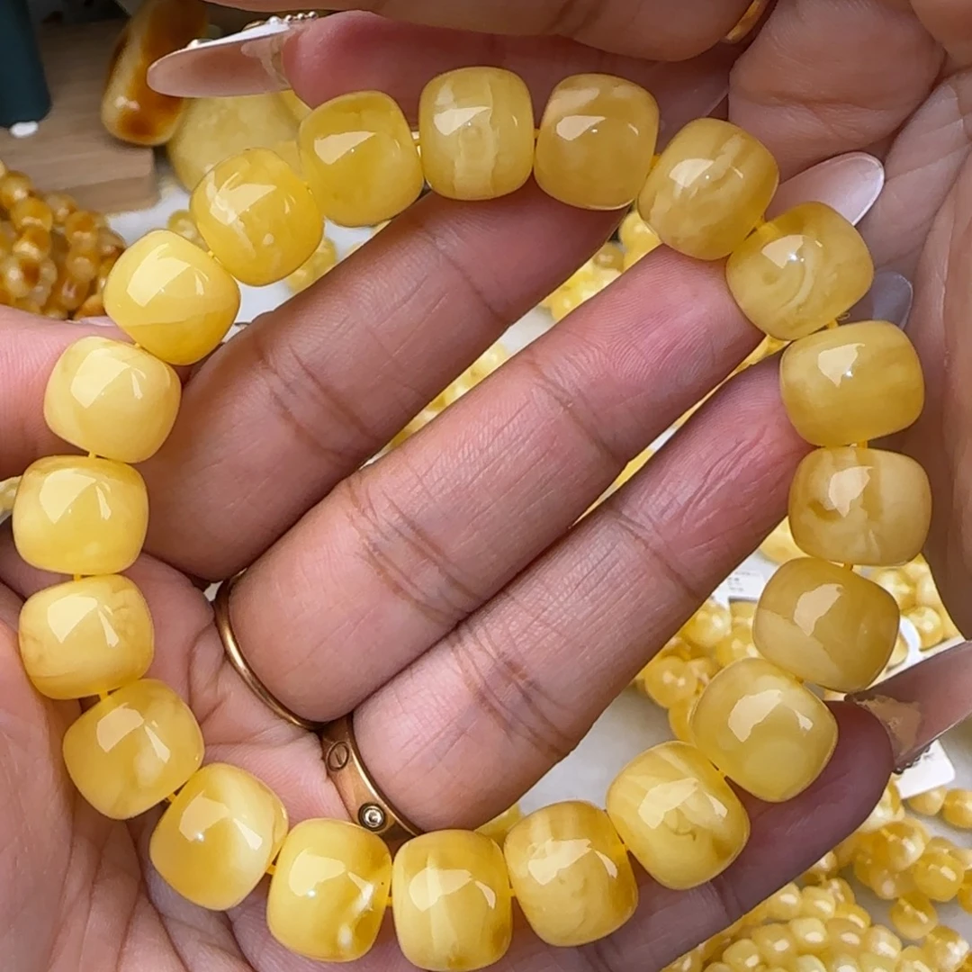 蜜蜡未镶嵌手链白花老型手串