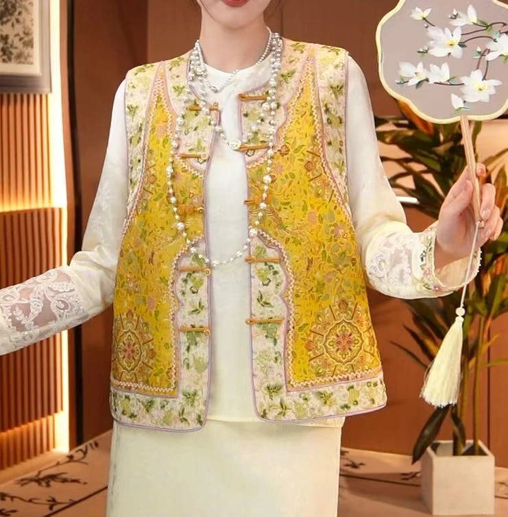 宝湘金盏/新中式春季新款重工织锦马甲2025A7298-婷婷