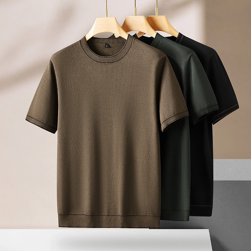 胖子大码男装春秋款针织半袖200斤以上胖子短袖肥佬加肥圆领毛衣