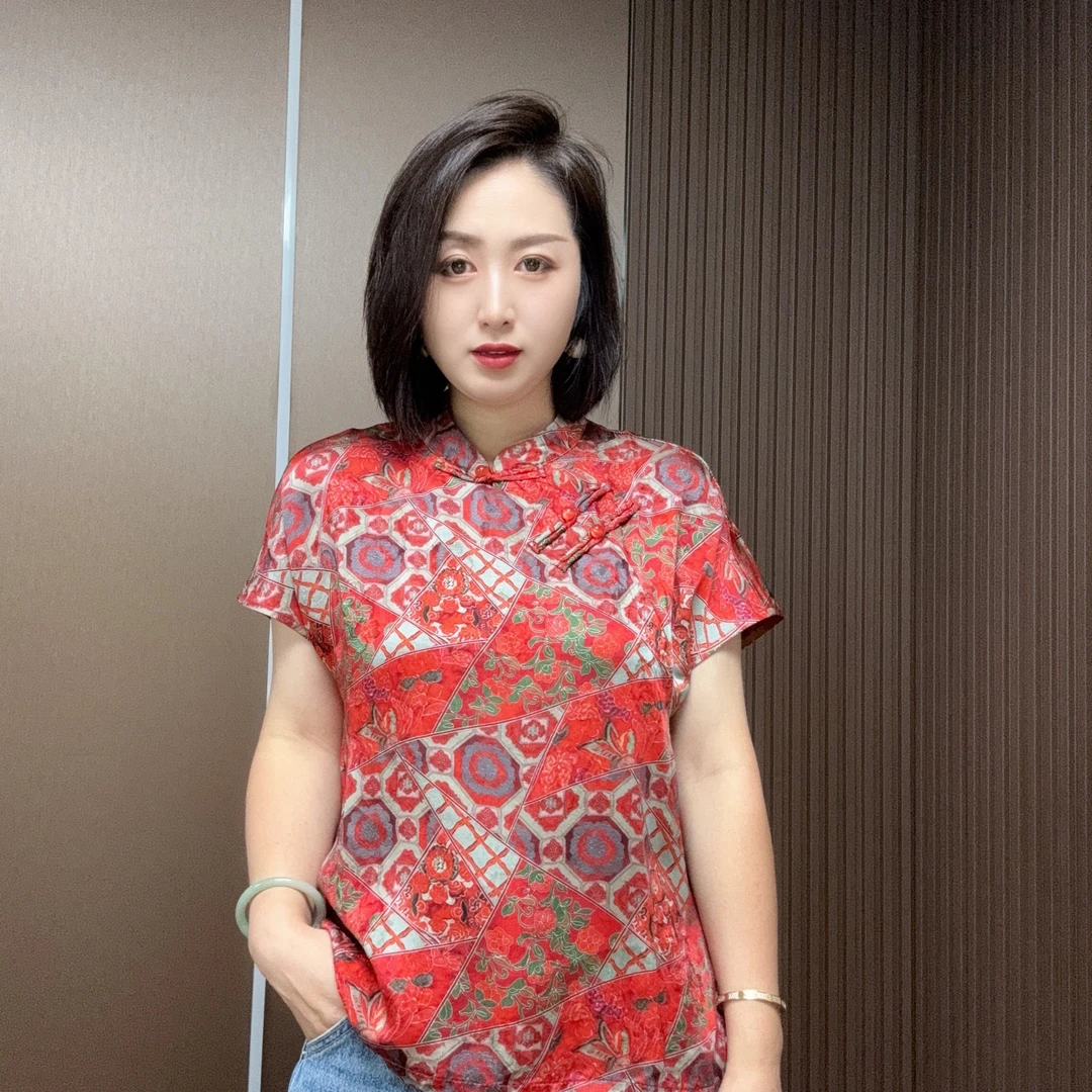 新中式气质百搭盘扣重工提花显瘦短袖上衣