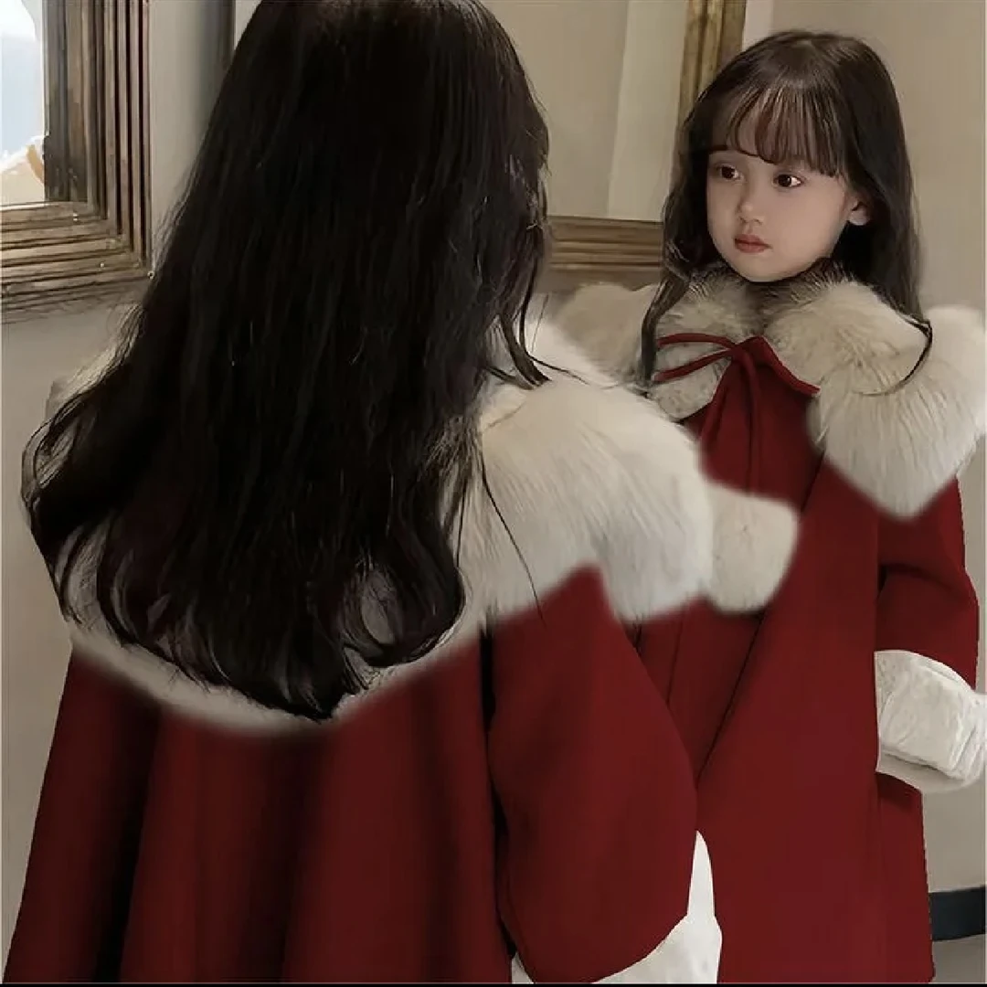女童外套秋冬款2025新款冬季呢子儿童新年衣服女孩加绒红色过年服