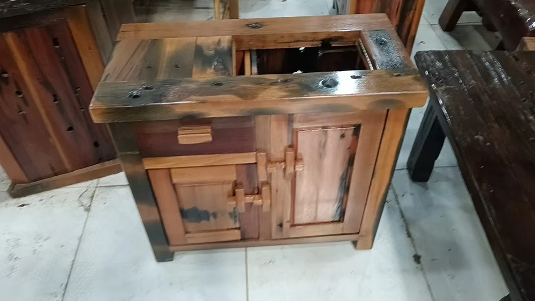 全真老船木楸木料茶水柜烧水柜客厅家用简约复古