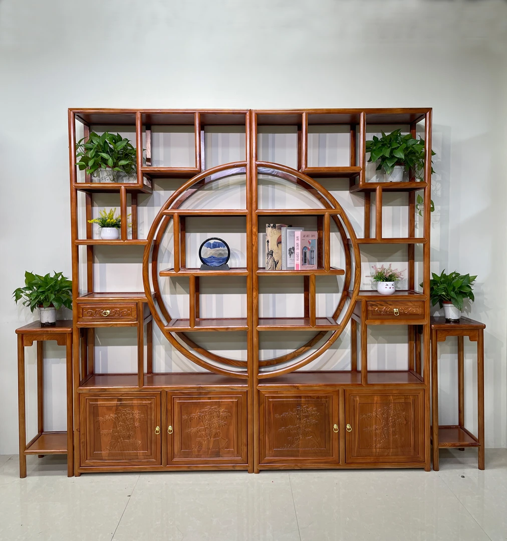 大团圆实木博古架展示架置物架，榫卯结构仿古置物架，隔断中式