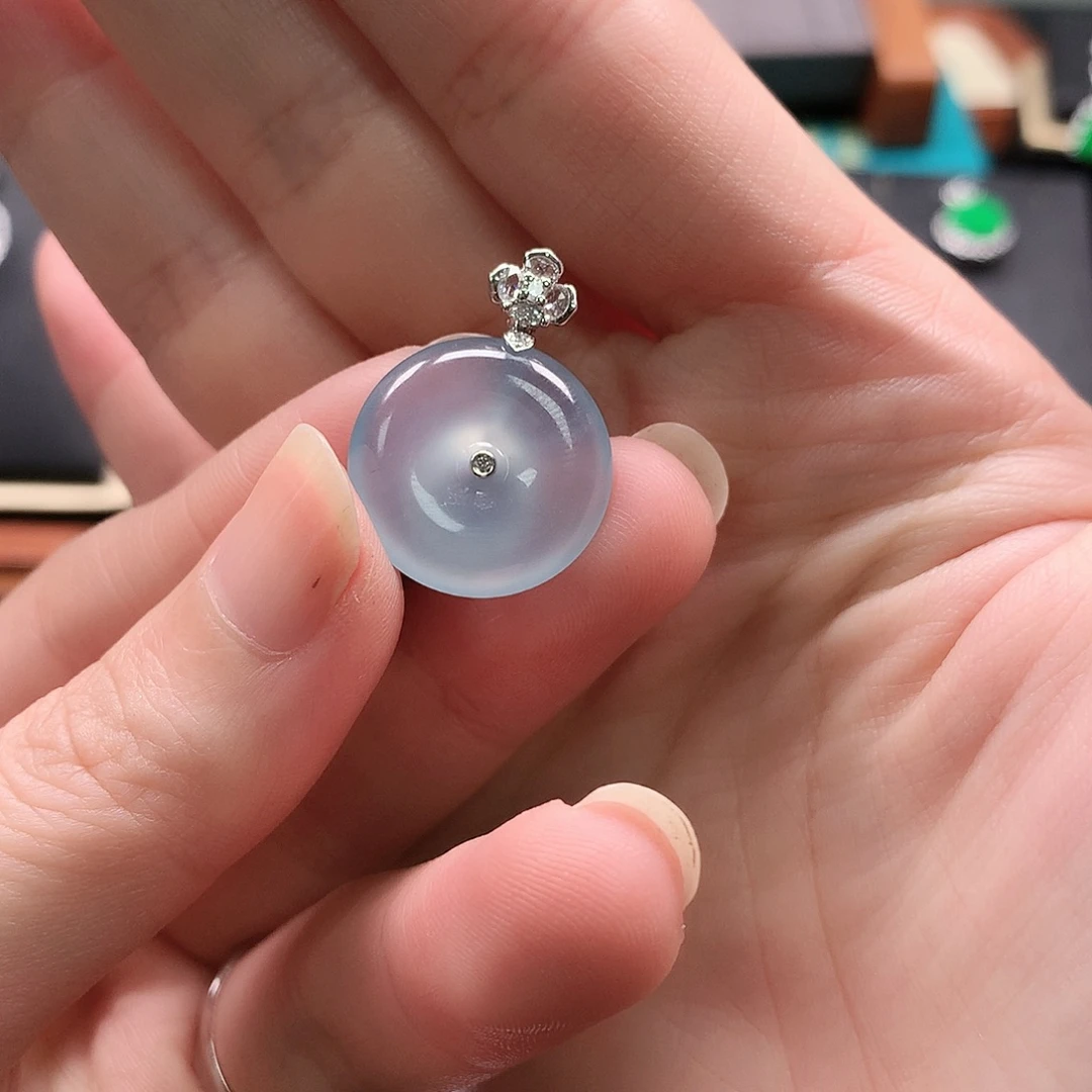 翡翠裸石冰蓝平安扣