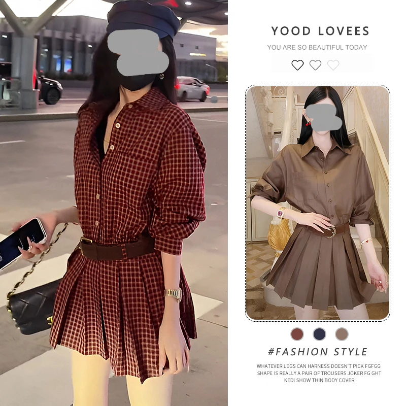 2025春秋季新款设计感时尚收腰复古优雅感格子连衣裙格纹短裤套装