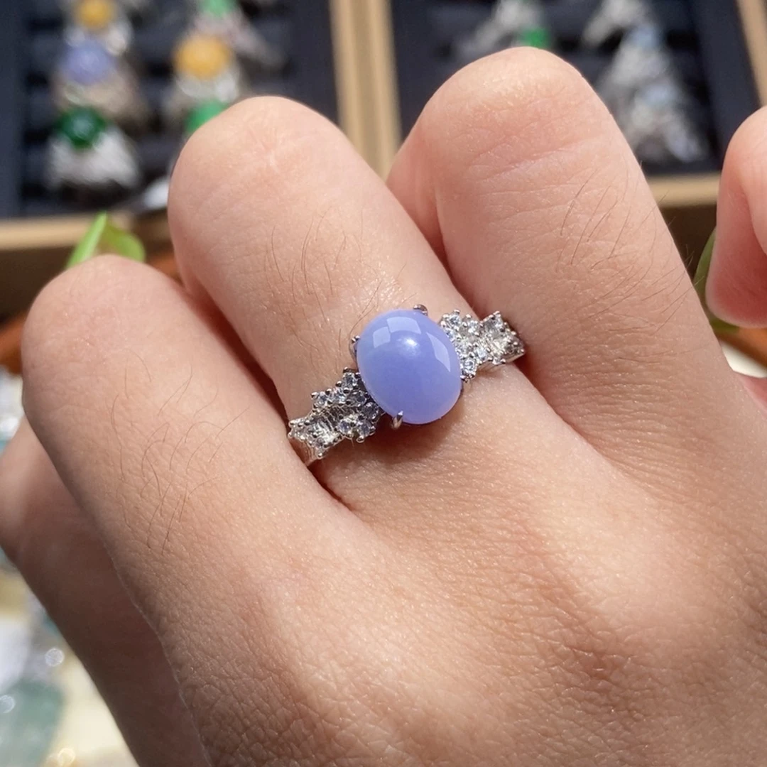 翡翠戒指银S925镶嵌纯天然缅甸翡翠A货戒指