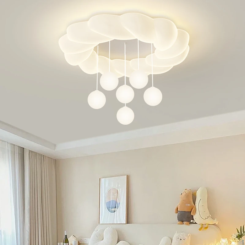 美家卧室灯吸顶灯网红新款灯奶油风温馨公主儿童房间个性吊球灯具
