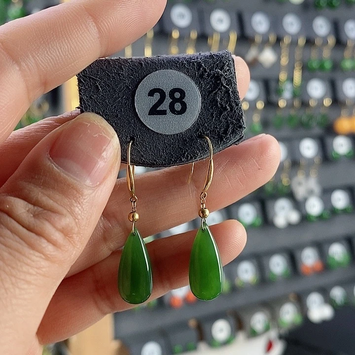 和田玉耳饰18K金镶嵌