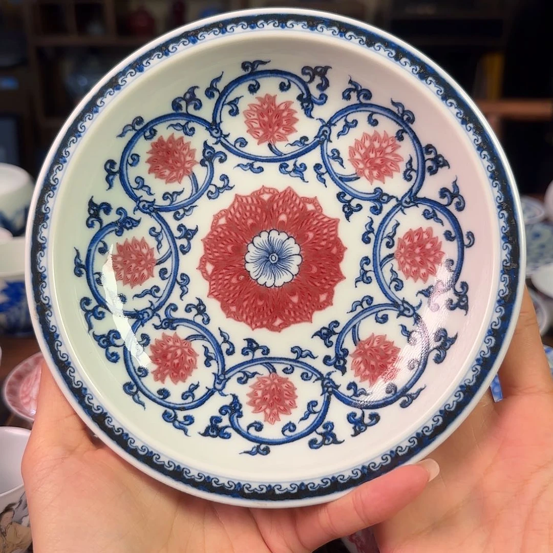 青花釉里红壶承缠枝莲名窑口放漏