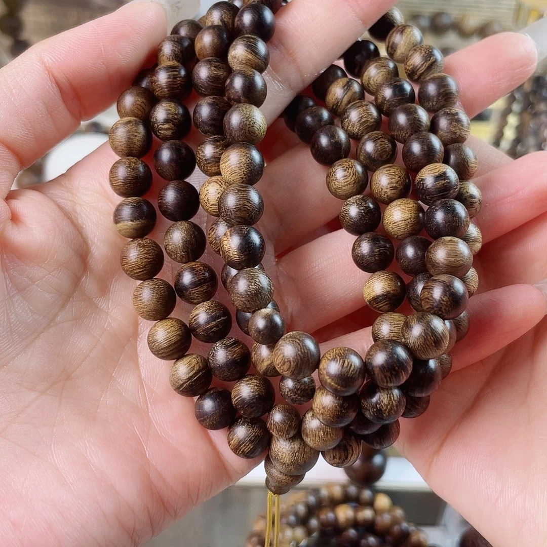 南***起手串沉香越南芽庄老白棋窖藏古董瘤疤虎斑0.8×108