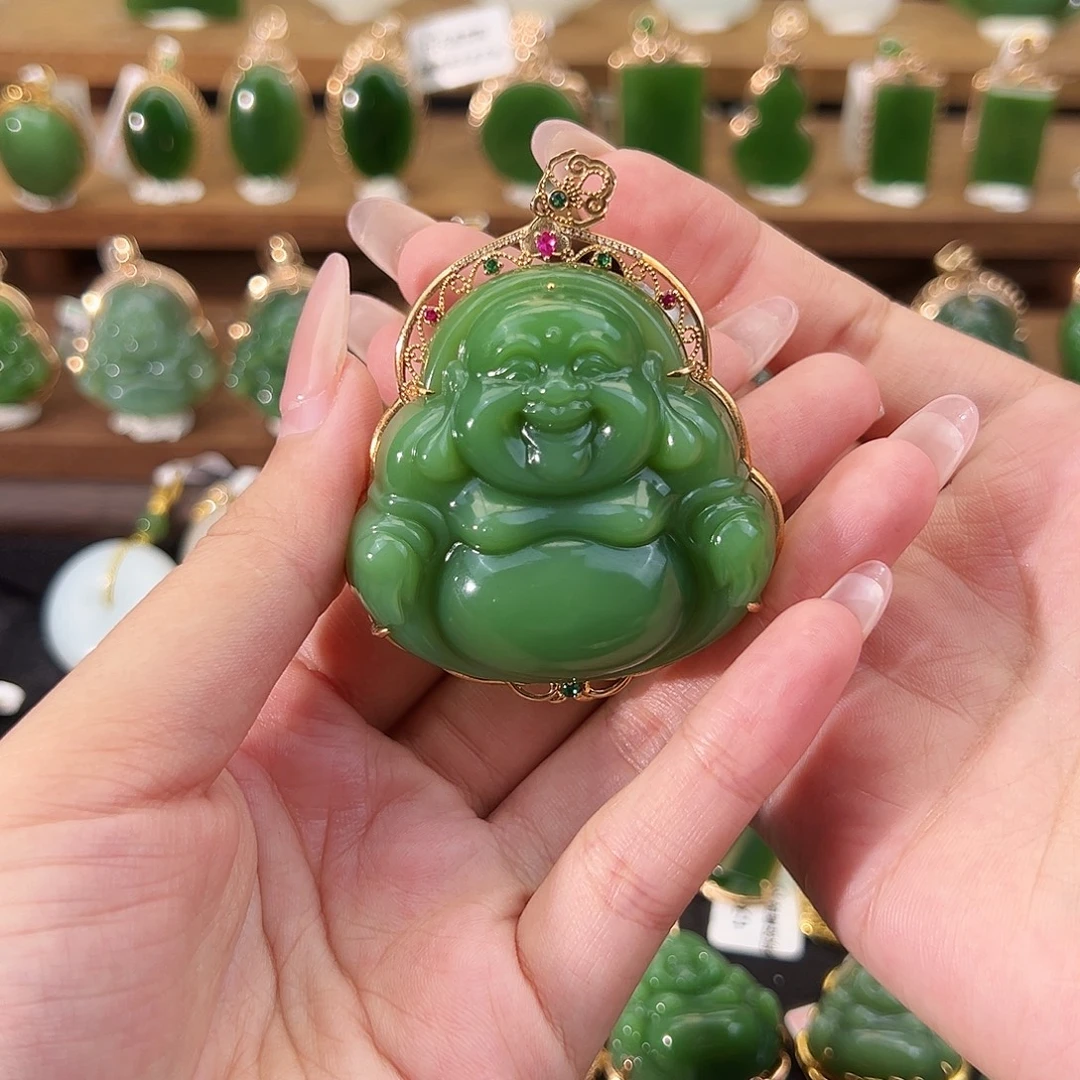 和田玉18K金镶嵌吊坠(不含链)