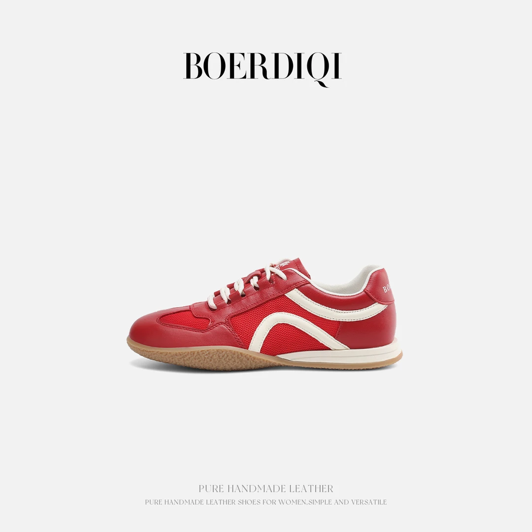 波尔谛奇复古休闲耐磨德训鞋2025年秋季新款棉麻风系带拼色175008