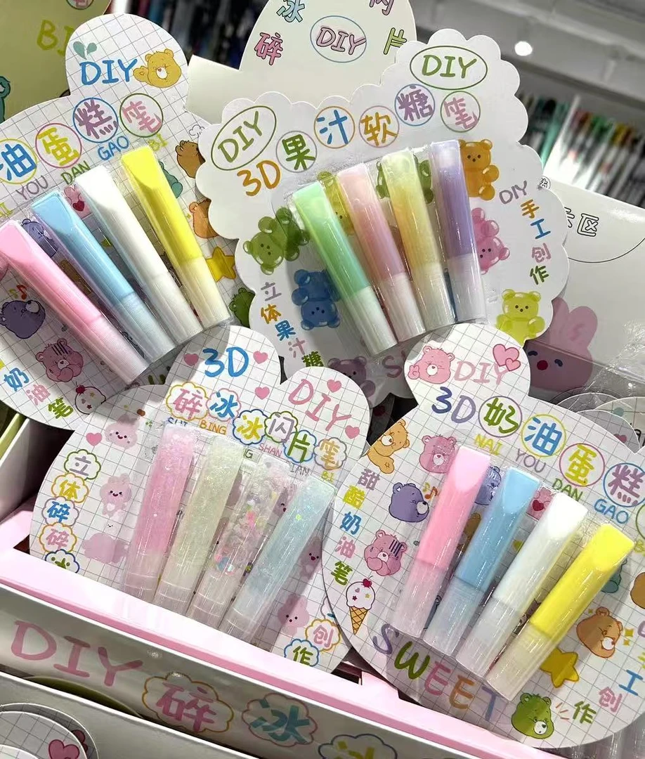 果冻笔3d立体手帐笔学生网红彩色手抄报专用划重点标记笔指甲果汁