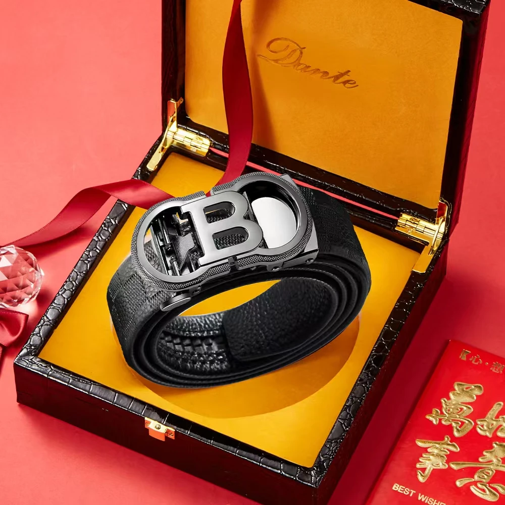 Dante正品男士真牛皮腰带自动扣头层牛皮皮带礼盒装-SC