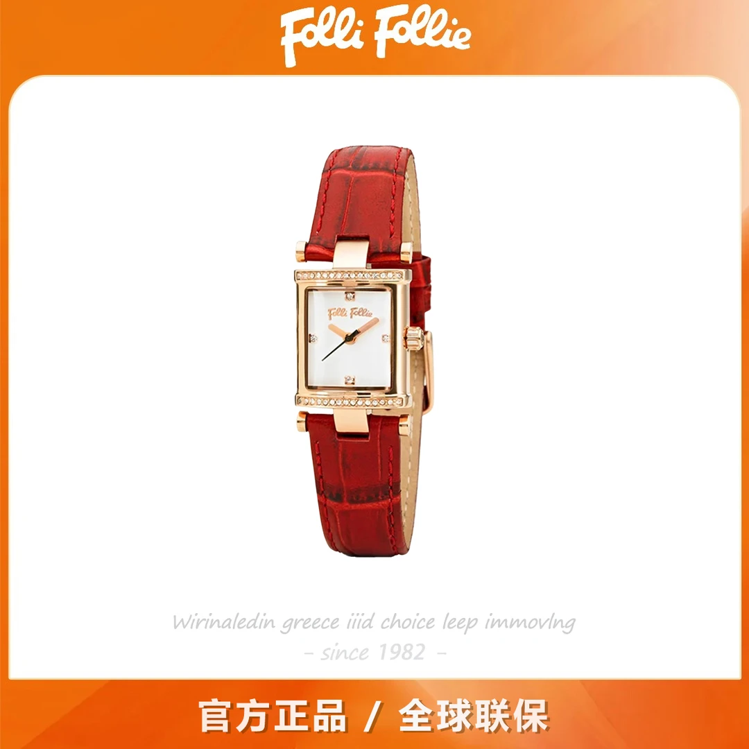 FolliFollie-诗诗同款女士轻奢时尚精致百搭玫瑰金石英手表