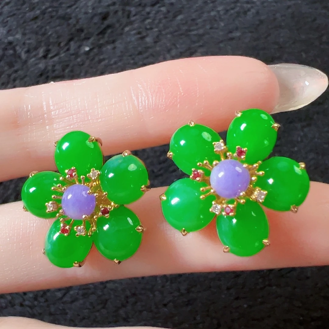 翡翠18K金镶嵌耳饰签收后24小时鉴赏期，过时不退