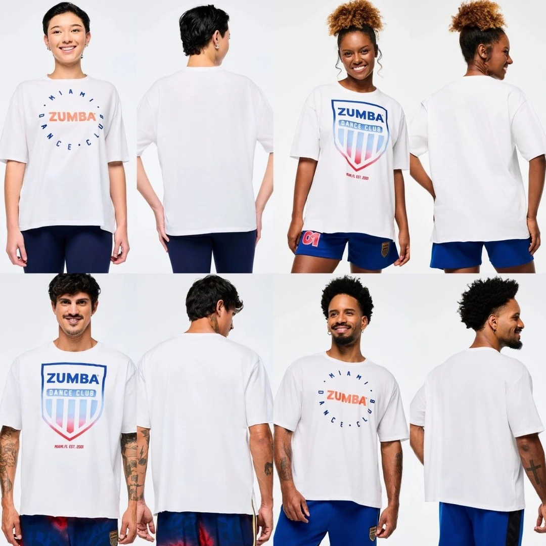 尊巴2025新款全棉短袖白色宽松版大码ZUMBA男款女款运动健身T恤