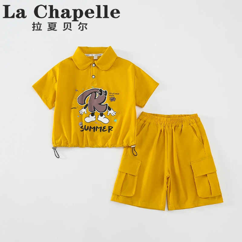 拉夏贝尔男童套装2025新款儿童夏季洋气可爱polo衫两件套潮LB219