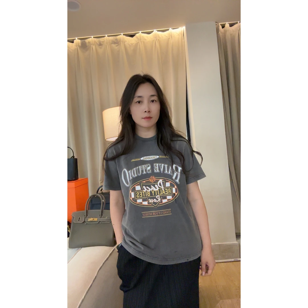 新款小众美式棋盘格字母印花短袖T恤MA5SYDZ0205