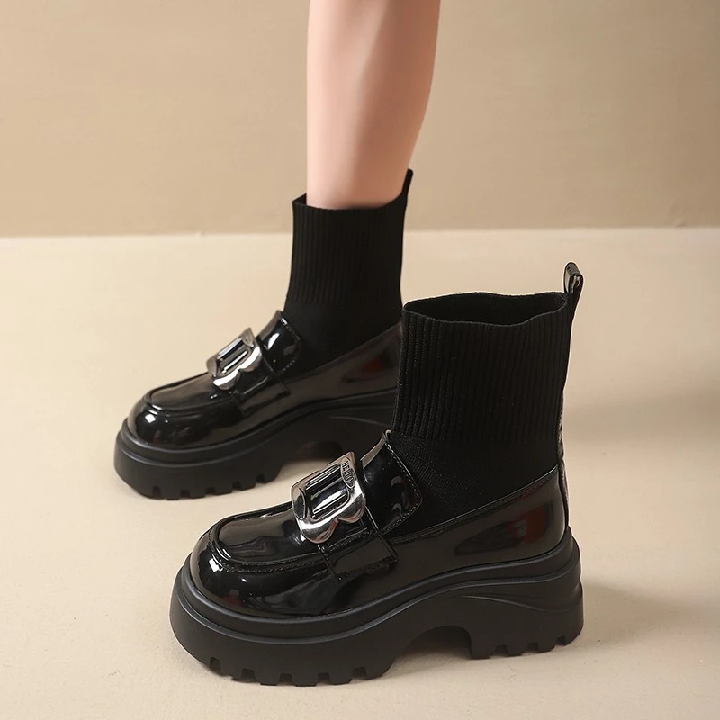 秋季袜靴春秋筒靴马丁靴秋冬英伦风粗跟瘦瘦靴圆头