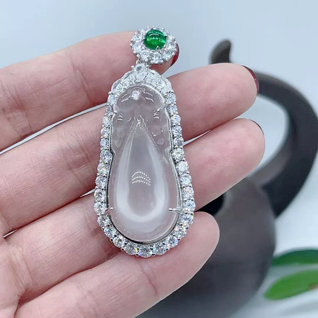 【玉美人】银镶宝石光水滴吊坠约卡35（多样性发货拍一发一）