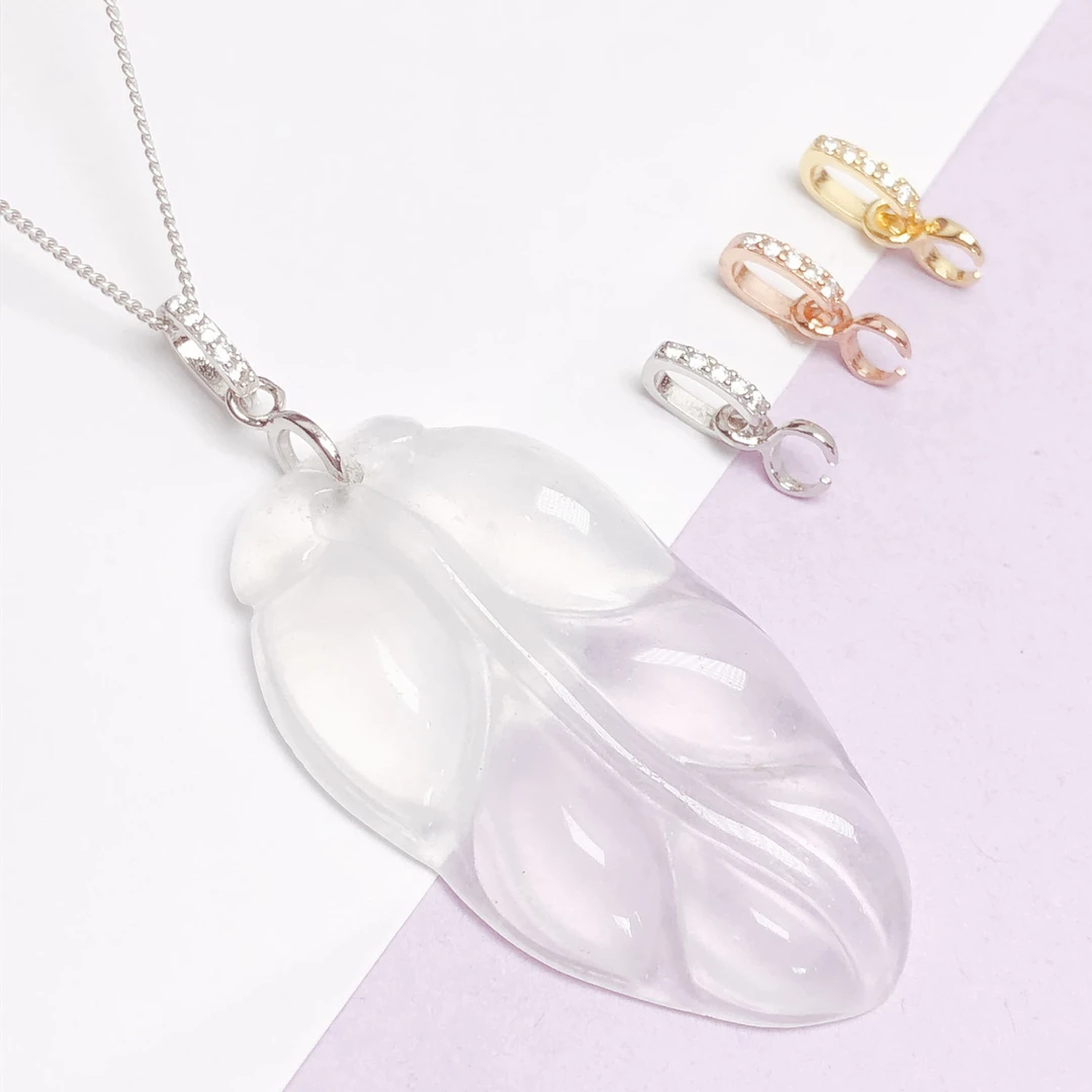 925银银制品 百搭扣头左右孔玉吊坠挂件夹扣瓜子扣牛鼻扣项链diy