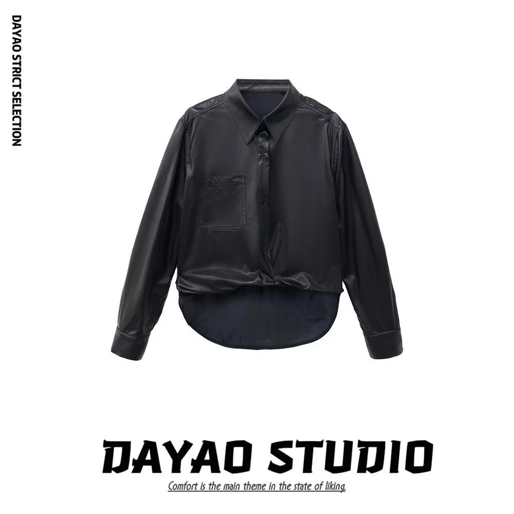 DYA081【耀黑女王】收腰时尚气质翻领显瘦百搭翻领皮上衣