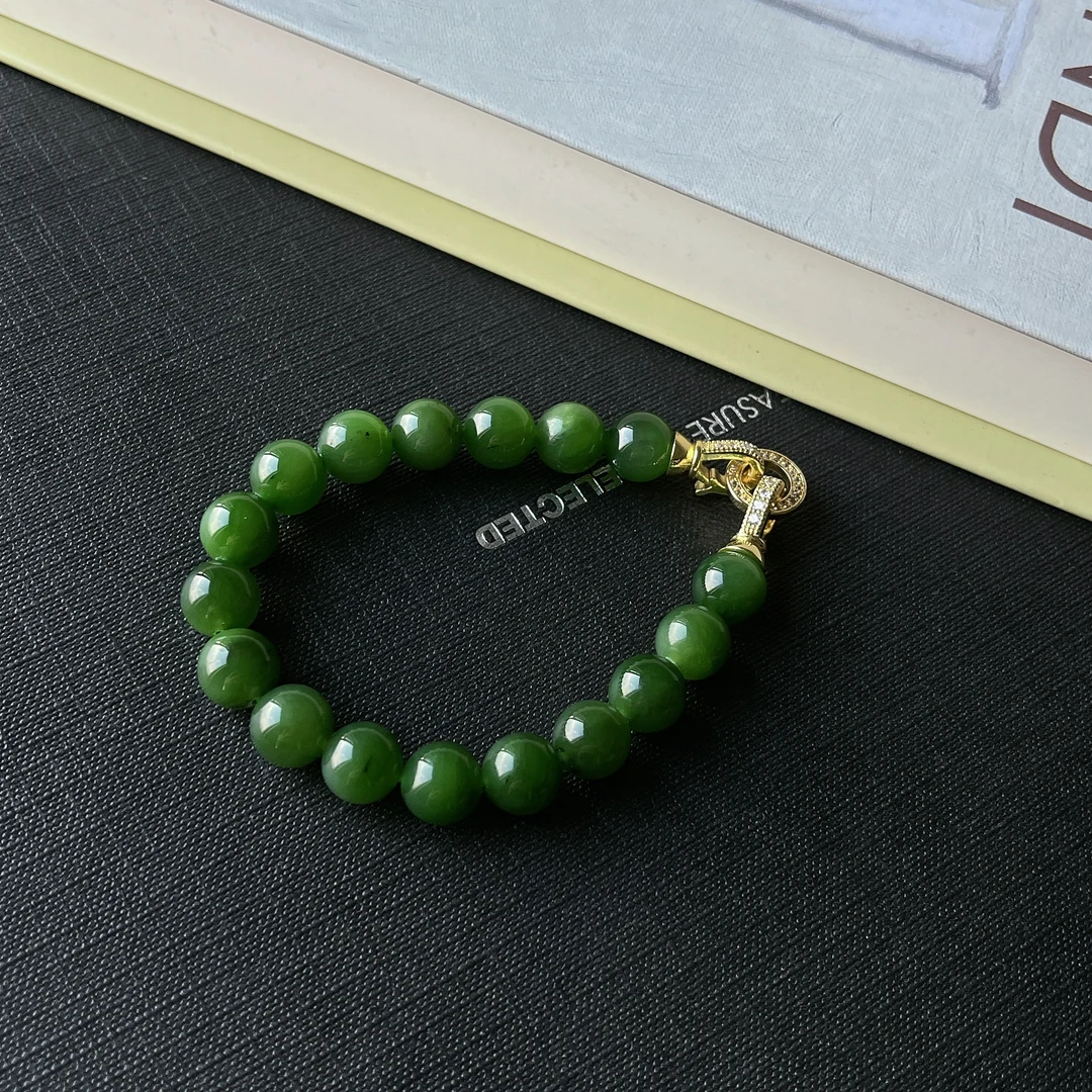 【晶雁优选】9~10mm和田玉碧玉手链百搭气质