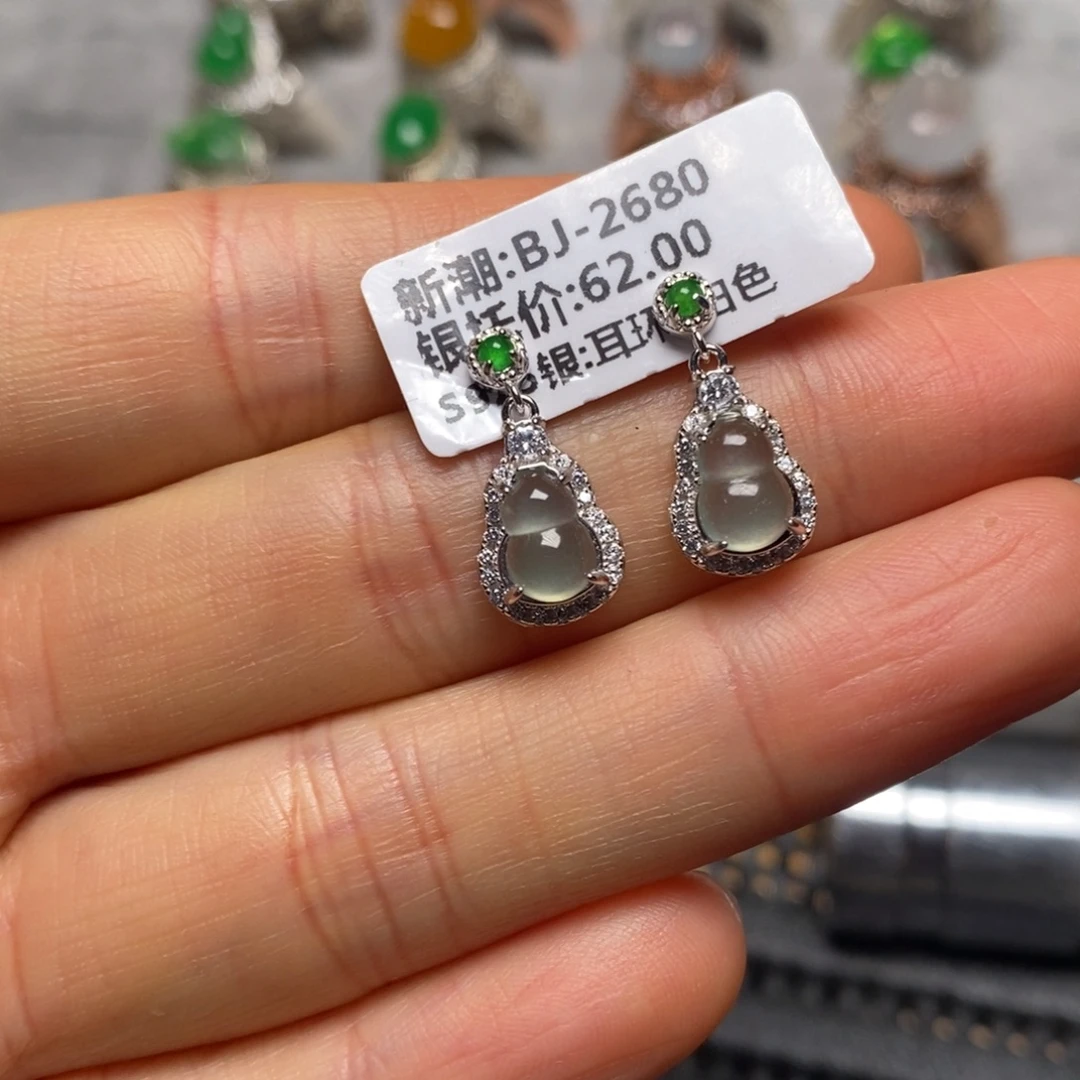 翡翠银S925镶嵌耳饰耳坠