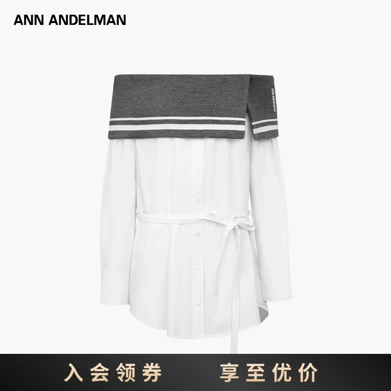 ANN ANDELMAN毛织一字领衬衫L连衣裙